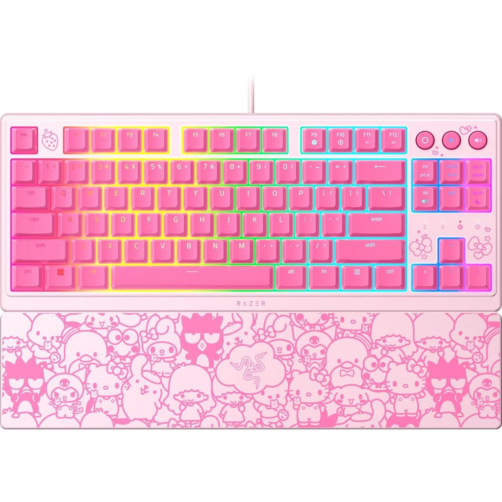 Razer Ornata V3 TKL Gaming Keyboard with Mechanism Membrane Backlit Media RGB and a Magnetic Wrist Rest Kitty Friends Low-Profile Keys, Switches,