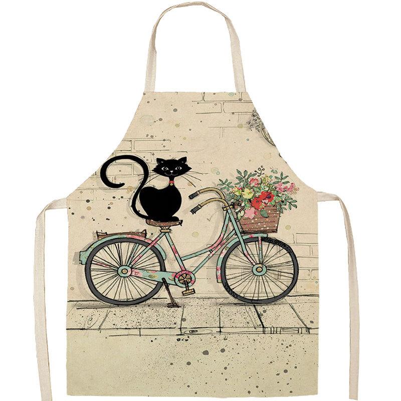 1Pc Apron Cotton Linen Cooking Cute Cat Printed Home Sleeveless Aprons Men Women Baking Accessories Household Kitchen Supplies