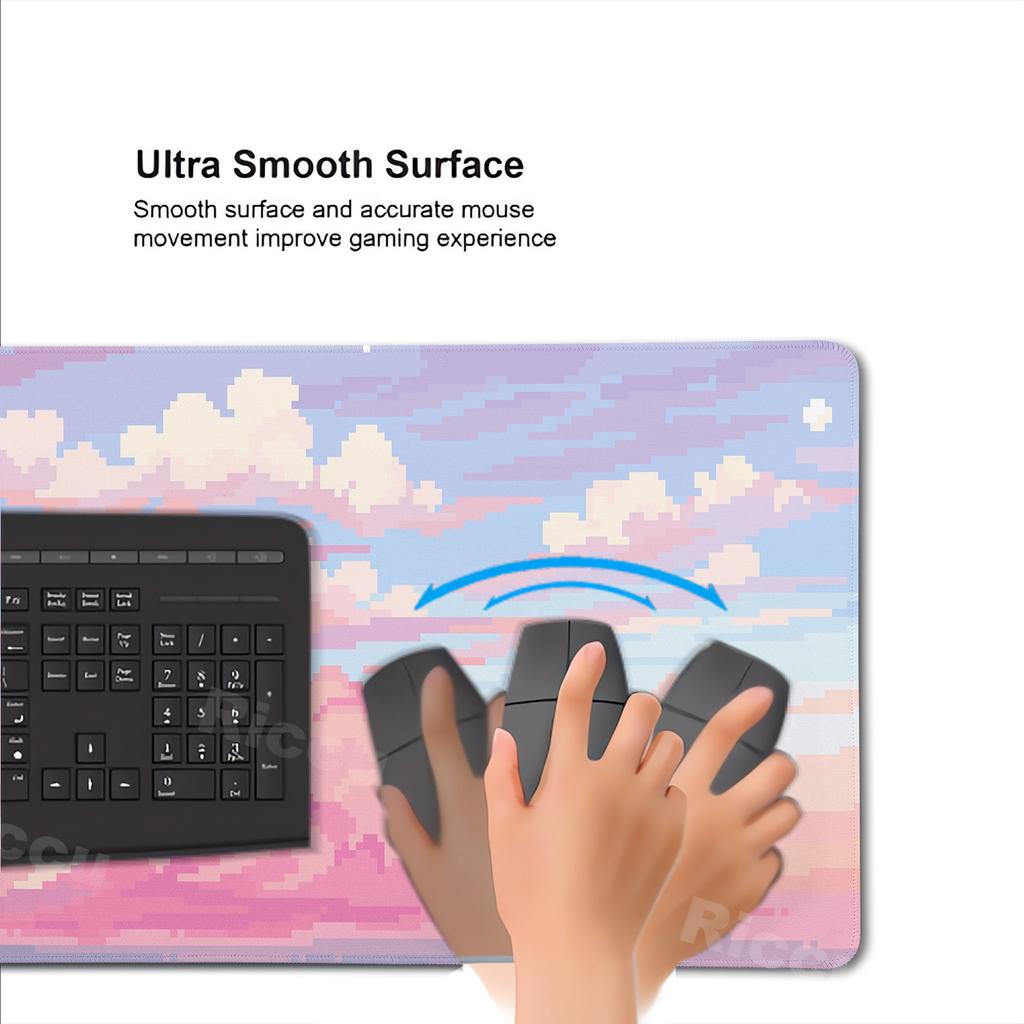 Pixel Art Cloudy Sky Mousepad Cute Mouse Pad Kawaii XXL E-Sports Desk Pad Extended Gaming Keyboard Mat Large Pink purple DeskMat