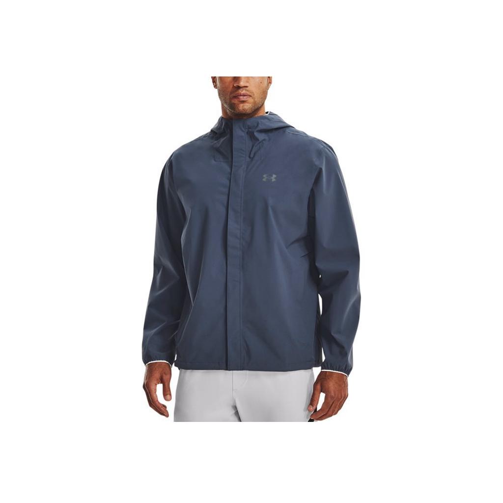 Under Armour Stormproof Solid Color Logo Print Zip Hoodie Jacket Men Outerwear Grey 1376066-044