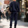 Herren-Sweatshirt und Hosen-Set im amerikanischen Stil für Herbst/Winter, locker geschnitten, thermisch gefüttert mit Fleece, minimalistisch, lässig, mit Rundhalsausschnitt