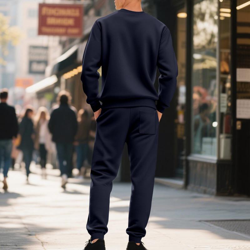 Herren-Sweatshirt und Hosen-Set im amerikanischen Stil für Herbst/Winter, locker geschnitten, thermisch gefüttert mit Fleece, minimalistisch, lässig, mit Rundhalsausschnitt