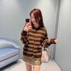 European Retro Autumn Logo Stripe Soft Texture Long Sleeve Sweater Cardigan for Women