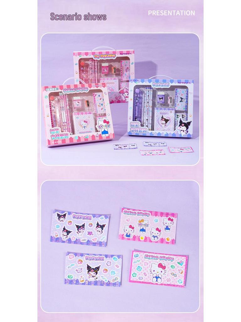 Sanrio Kuromi Roztomilá sada psacích potřeb s tužkami: Přenosný dárkový balíček pro návrat do školy.