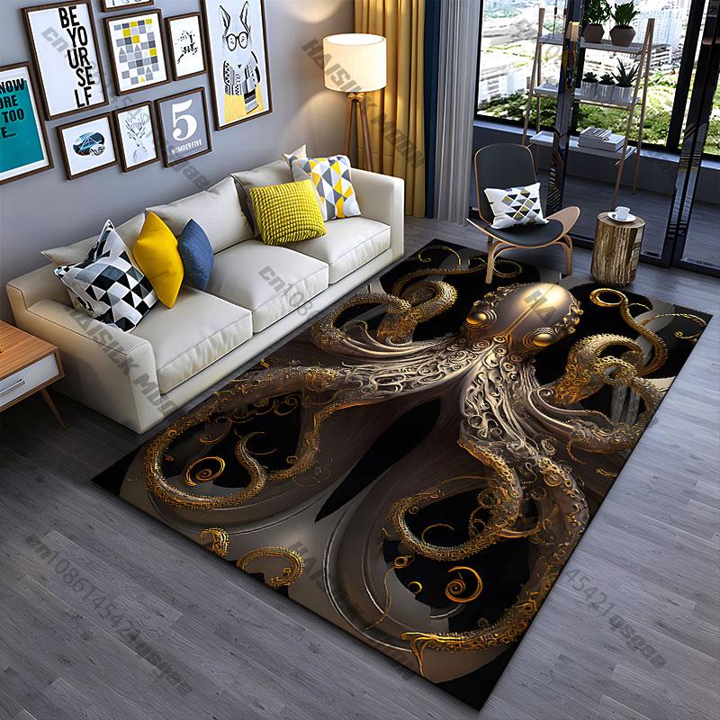 Elegant artistic golden octopus carpet Yoga living room room decor children's crawling mat doormat area rug games mat