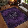 Lila Gothic Teppich, Dunkler eleganter Barock Teppich, Verschnörkeltes mittelalterliches Mandala-Muster, Vintage inspirierte Wohnzimmerdekoration