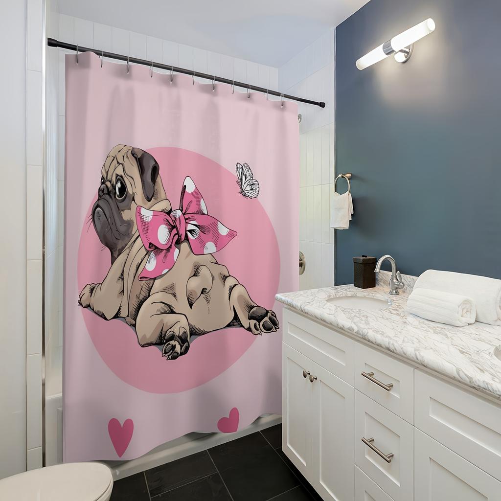 Cute Puppy Panda Crocodile Pattern Shower Curtain Bathroom Home Decoration Free Hook Polyester Fabric Single-Sided Printing