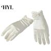 Wedding Bridal Gloves 1 Pair Faux Pearls Decor Shirring Cuffs Solid Color Elegant Short Wrist Satin