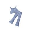 2025 Jesienny Dziewczęcy Koreański Dzianinowy Bezrękawnik i Spodnie Rozkloszowane Dwuczęściowy Bawełniany Zestaw