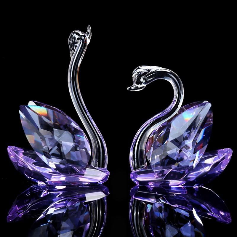 Lucky Gifts Collection of Colorful Crystal Swan Statue Home Ornament and Figurine Other Crystal Crafts