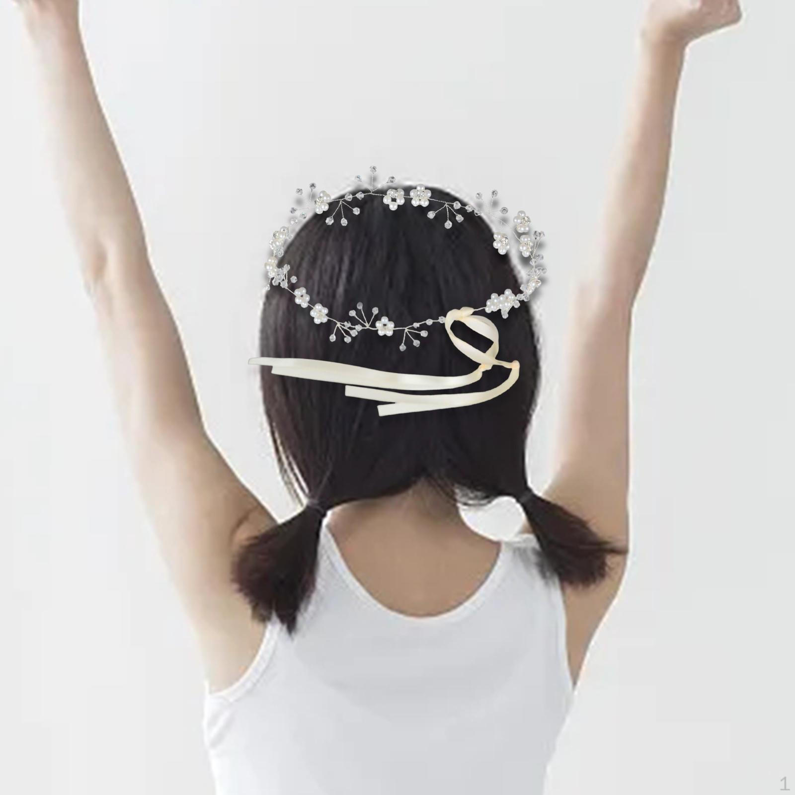 

Wedding Headband Bridal Headpiece for Girl and Women Headdress Elegant Hair Band Headwear with Ribbon