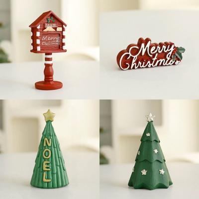 Xmas Harz Weihnachtsbaum Dekoration Set Briefkasten Statue Handarbeiten Schreibtischornamente Cartoon Niedlicher Mini Weihnachtsbaum Tischplatte