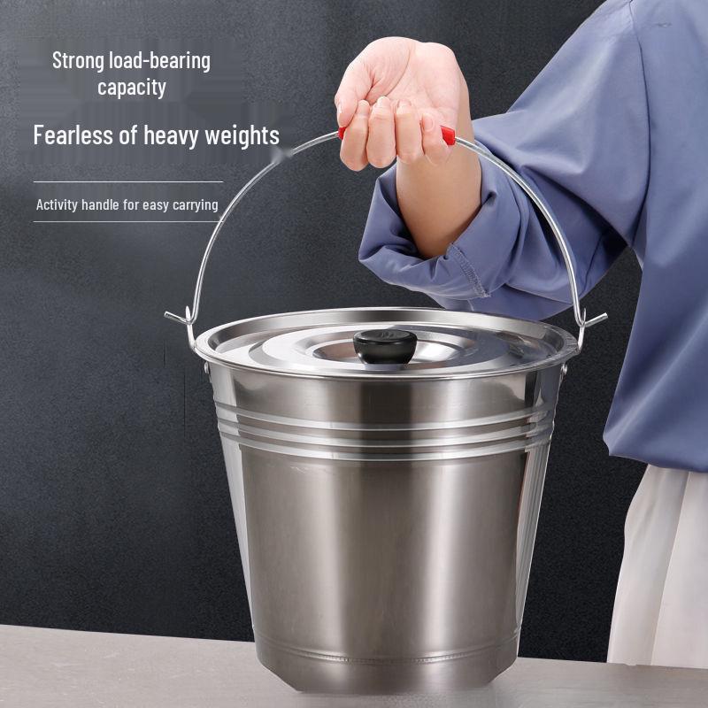 Compact Stainless Steel Bucket with Lid - Multi-purpose for Home and Outdoor Use