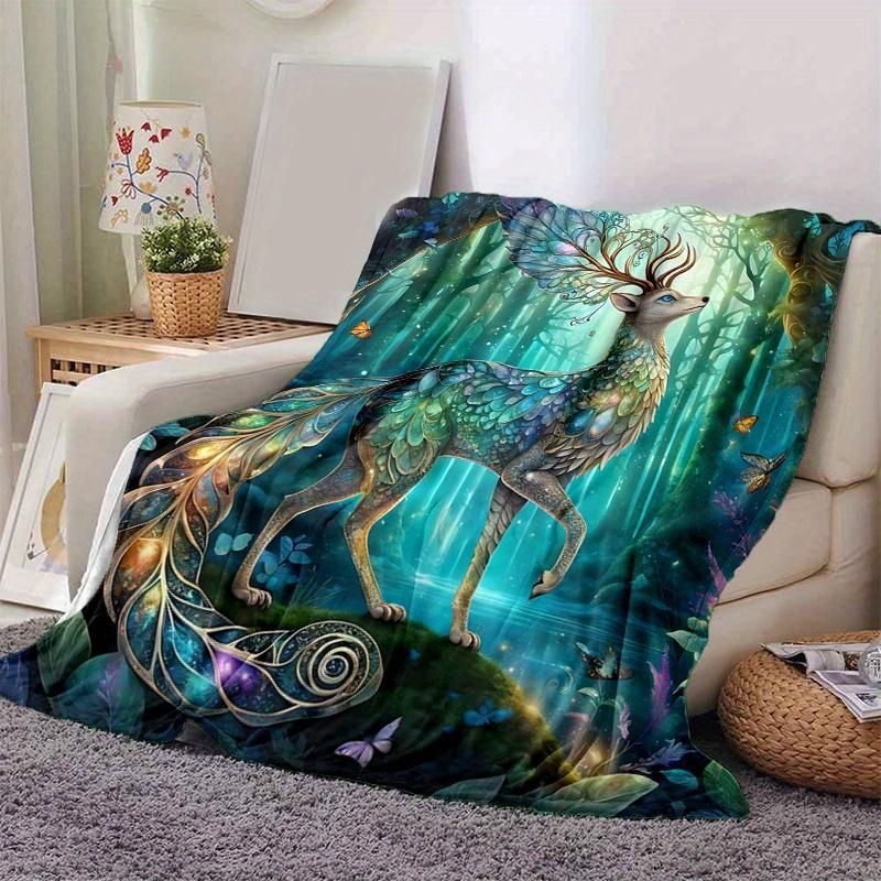 1pc Mystical Deer with Wings and Antlers In a Luminous Woodland Setting Blanket, Softs for Bed Couch Sofa, Living Room, Travel, Camping, Car Blankets