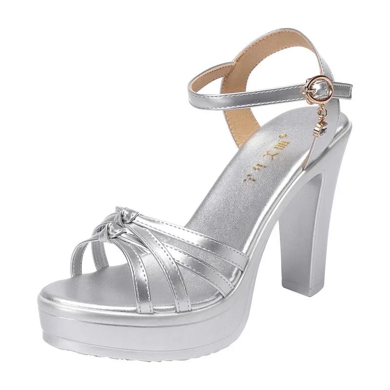 10cm Small Size 32-43 Block High Heels Sandals Summer Woman Wedding Shoes 2024 Thick Platform Sandals Women Soft Leather Sandal