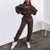 Women's Letter Print Hooded Sweatshirt & Casual Fleece Long Pants Set
