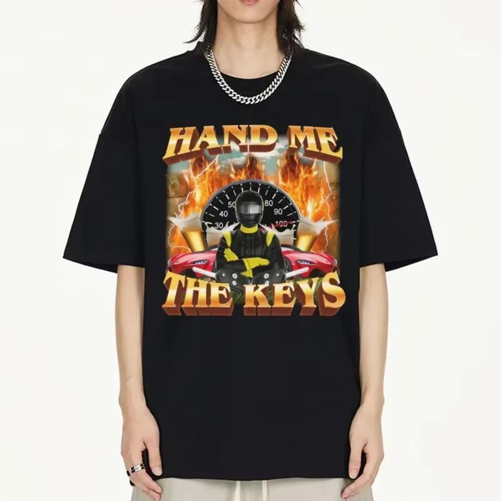 

Футболка с рисунком «Hand Me The Keys Meme», мужская модная винтажная футболка с коротким рукавом, унисекс, 100% хлопок, повседневные футболки большого размера S чёрный