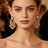 Vintage Diamond-Embellished Hollow Tassel Petal Earrings for Women, Bohemian Ethnic Style Exaggerated Carved Travel Drop Earrings