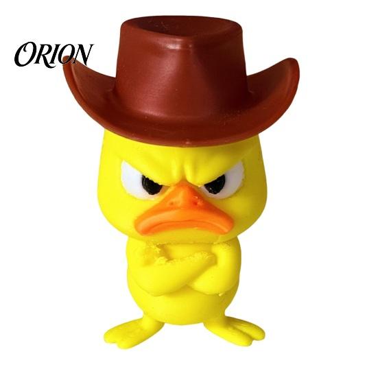 Angry Duckling Figurine Duck Desk Figurine, 3D Printed Yellow Office Decoration with Cowboy Decorative Car Accessories Hat, Little Animal Ornament for