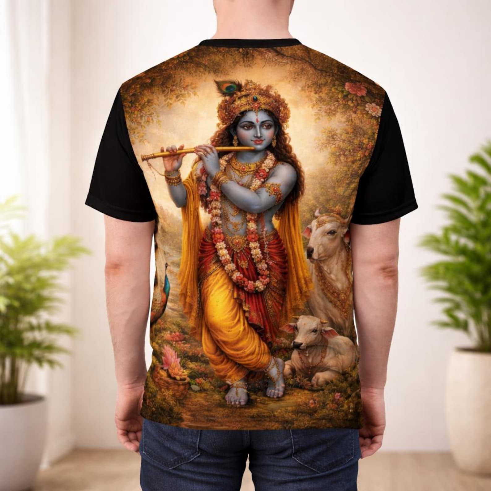 Lord Krishna Shirt: Hindu God Spiritual Tee | Krishna Devotional Art T-Shirt | Yoga Meditation Shirt | Indian Deity Gift | Diwali Apparel 3XL