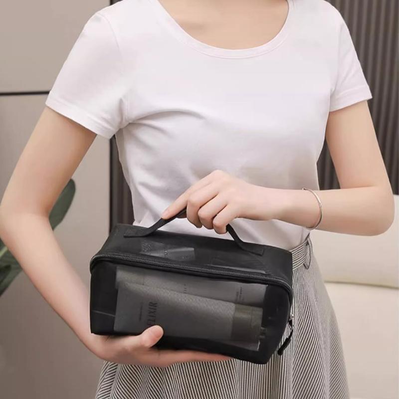 Transparente Kosmetiktasche aus Netzstoff, klein und groß, schwarz, Make-up-Tasche, tragbarer Reise-Kulturbeutel, Aufbewahrungstasche für Lippenstifte