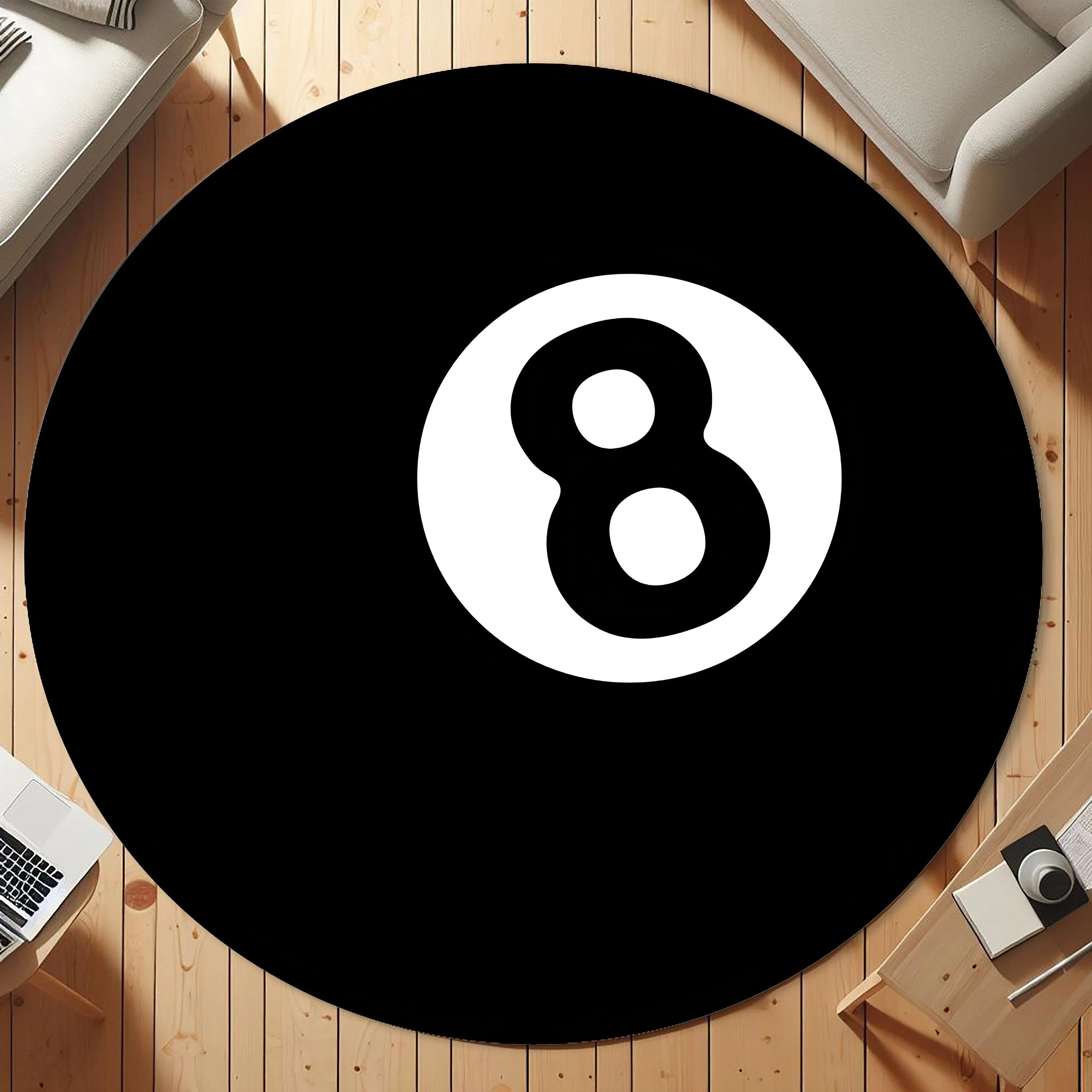 

1pc Lucky 8 Ball Pattern Round Rug, Non-slip Floor Mat for Living Room, Bedroom, Bathroom, Holiday Home Decoration 60cm