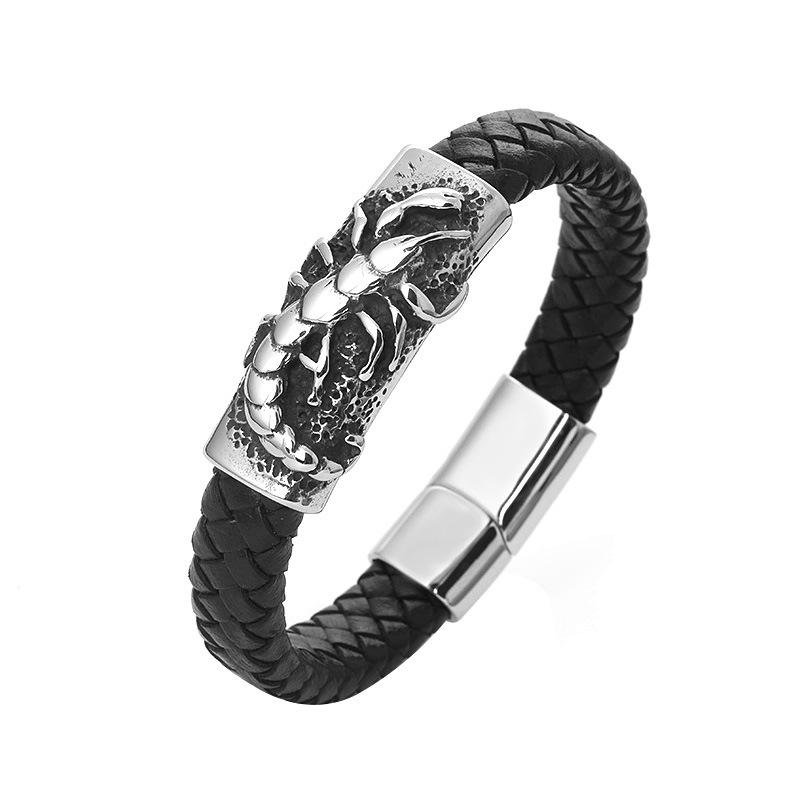 Double Layer Punk Brown Braided Leather Bracelet for Men with Metal Magnetic Clasp Stylish Business Bracelet Jewelry Gift