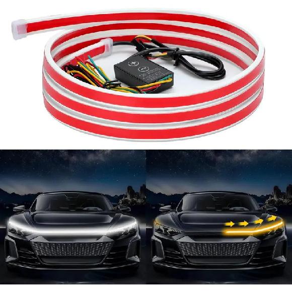 240cm LED Hood Light Strip Hood LED Light Strip With Amber Turn Signal Lights Waterproof Flexible White Dynamic Scan Start Up