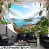 European Window View Tapestry, Lake And Mountain Landscape Wall Hanging, 2D Flat Printing Home Decor For Bedroom Living Room