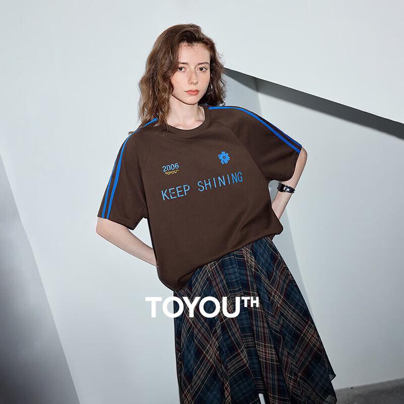Women s Loose Fit Letter Print Short Sleeve T-Shirt XL коричневой кленовой листвы