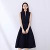 Elegant Women's Sleeveless Drape Design Dress - Hepburn Style, Tie-Up Waist, Slimming Long Commuter Dress
