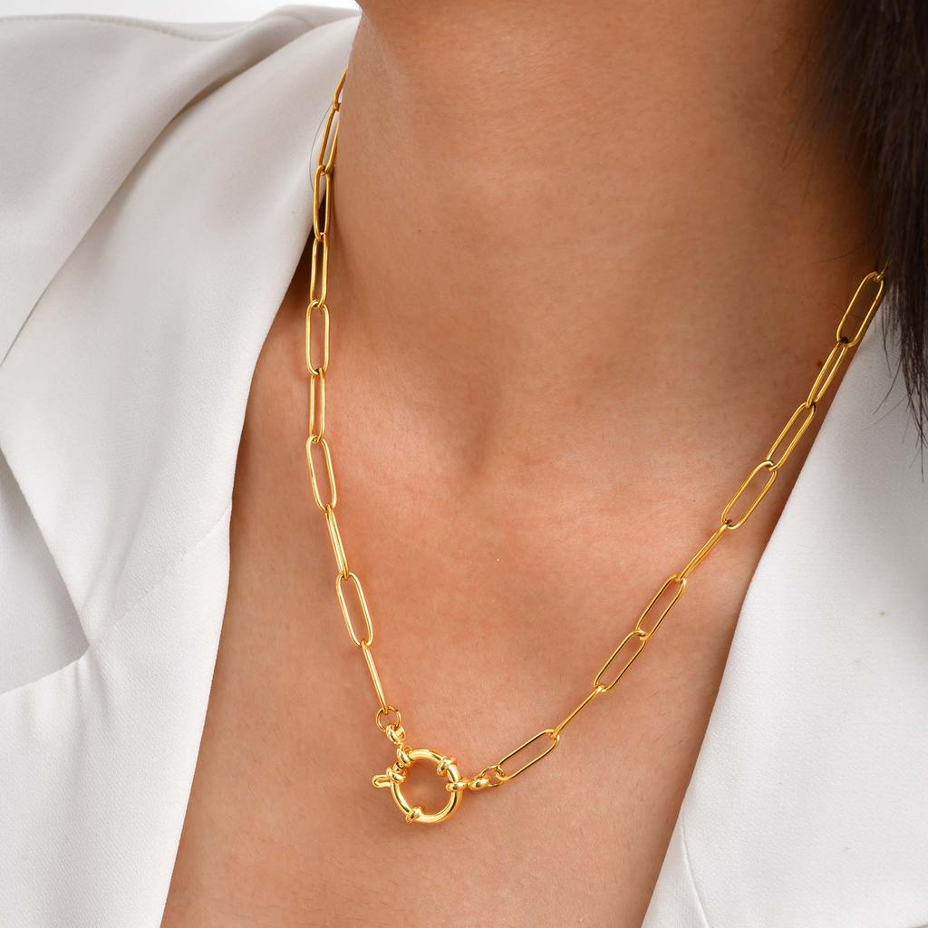 Small Square Chain Bubble Buckle Necklace Gold Color Stainless Steel Paper Clip Chain Necklaces for Women Fashion Jewelry Gift