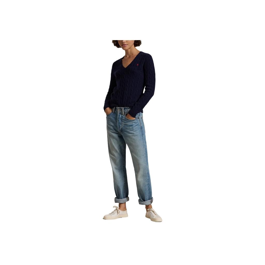 Polo Ralph Lauren Solid Color Casual V-Neck Pullover Knit Sweater Women sweater Dark-Blue 211910422-003