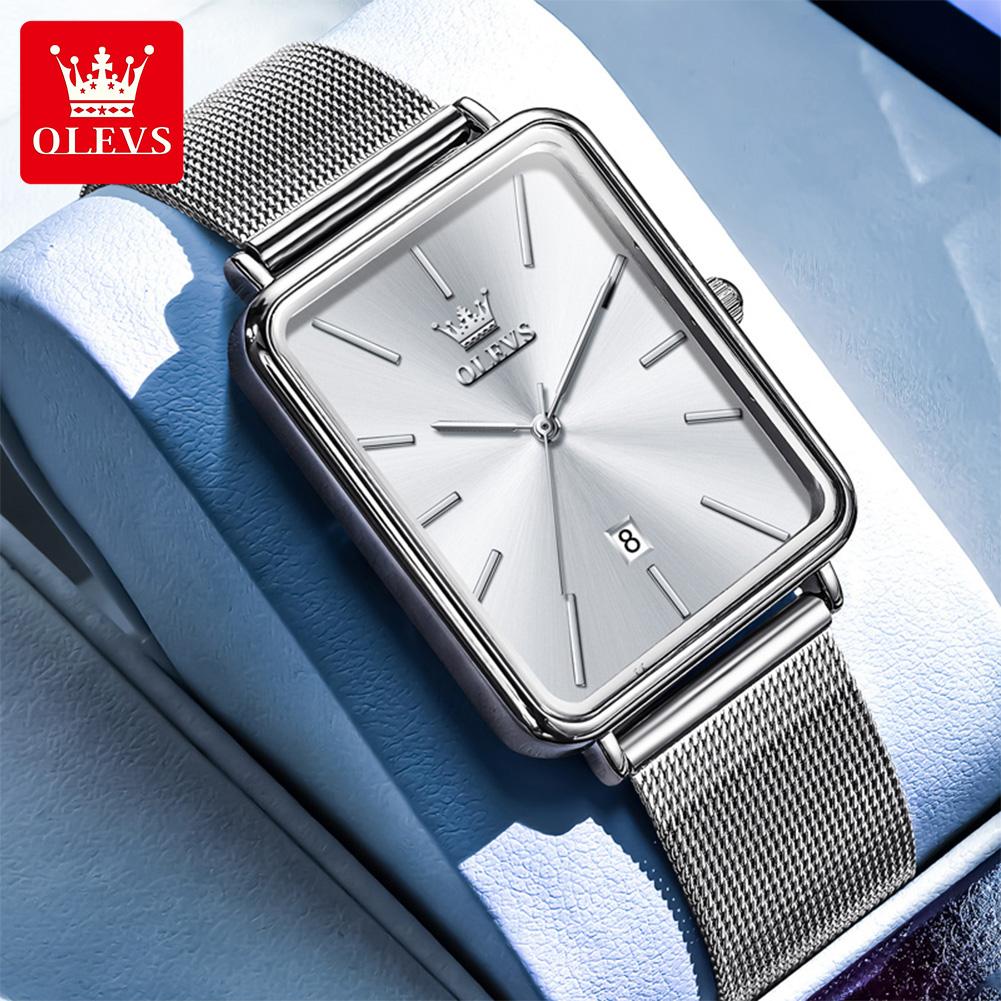 OLEVS Man Quartz Watch Rectangle Dial Calendar Waterproof Watch For Men Thin Case Simple Fashion Men's Wristwatch