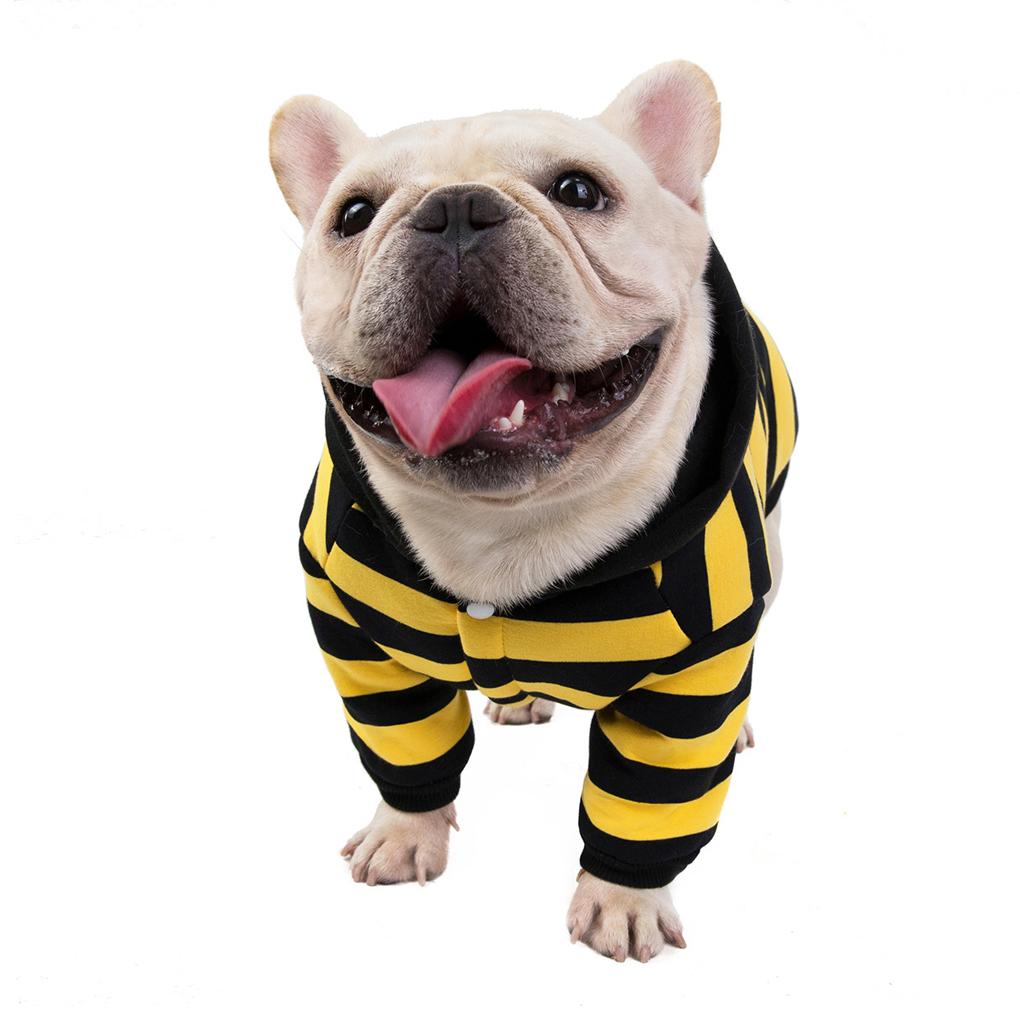 Pies Pasiasta Bluza z Kapturem Ubrania dla Buldoga Małe Średnie Psy Szczeniak Kot Bluza Polarowa Kurtka Ciepła Bawełniana Płaszcz Kostium dla