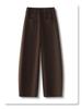 Winter 2025 Women's High-Waist Woolen Banana Pants - Dark Grey, Wide Leg, Soft & Smooth