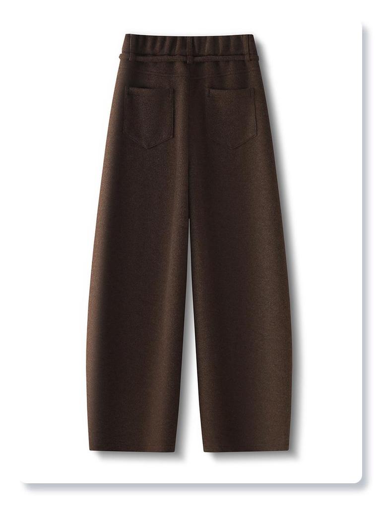 Winter 2025 Women's High-Waist Woolen Banana Pants - Dark Grey, Wide Leg, Soft & Smooth