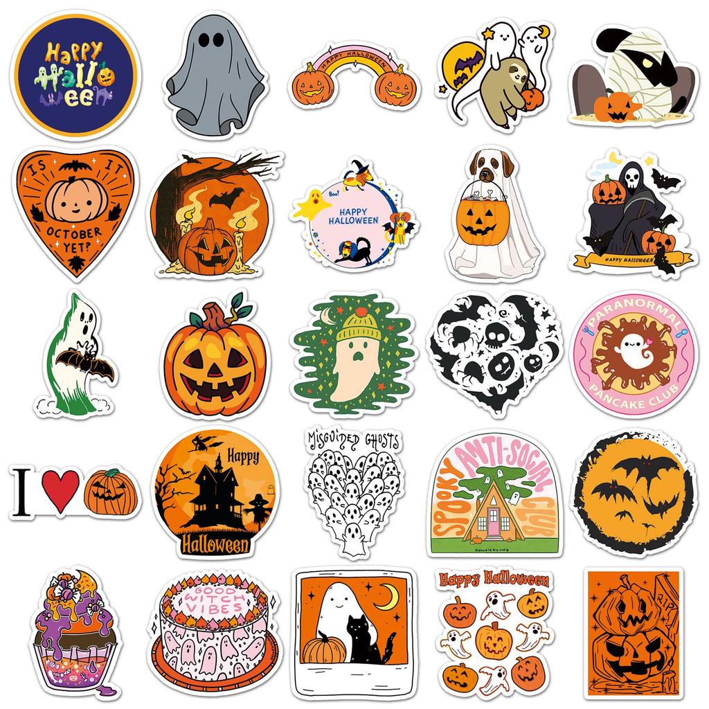 50 Halloween Graffiti Stickers: Personalized DIY Waterproof Cartoon Stickers for Kids - Perfect for Water Bottles & Suitcases