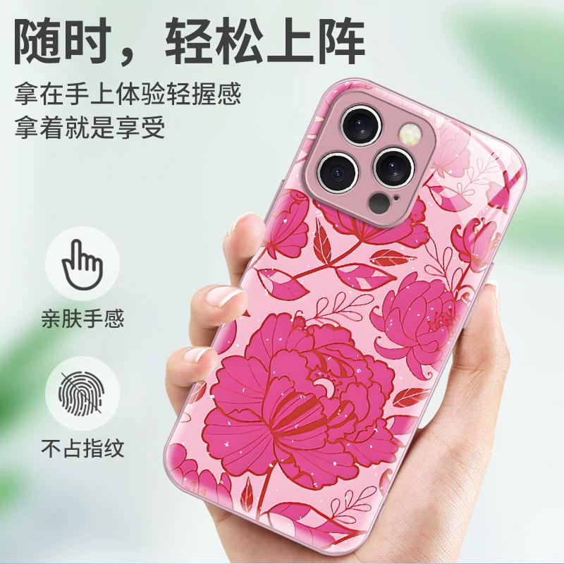 Isn't the Wind, the National Style, the Red Peony Flower iPhone14 Mobile Phone Case, Apple 17Pro Skin-friendly Feel, Epoxy Anti-drop Case.