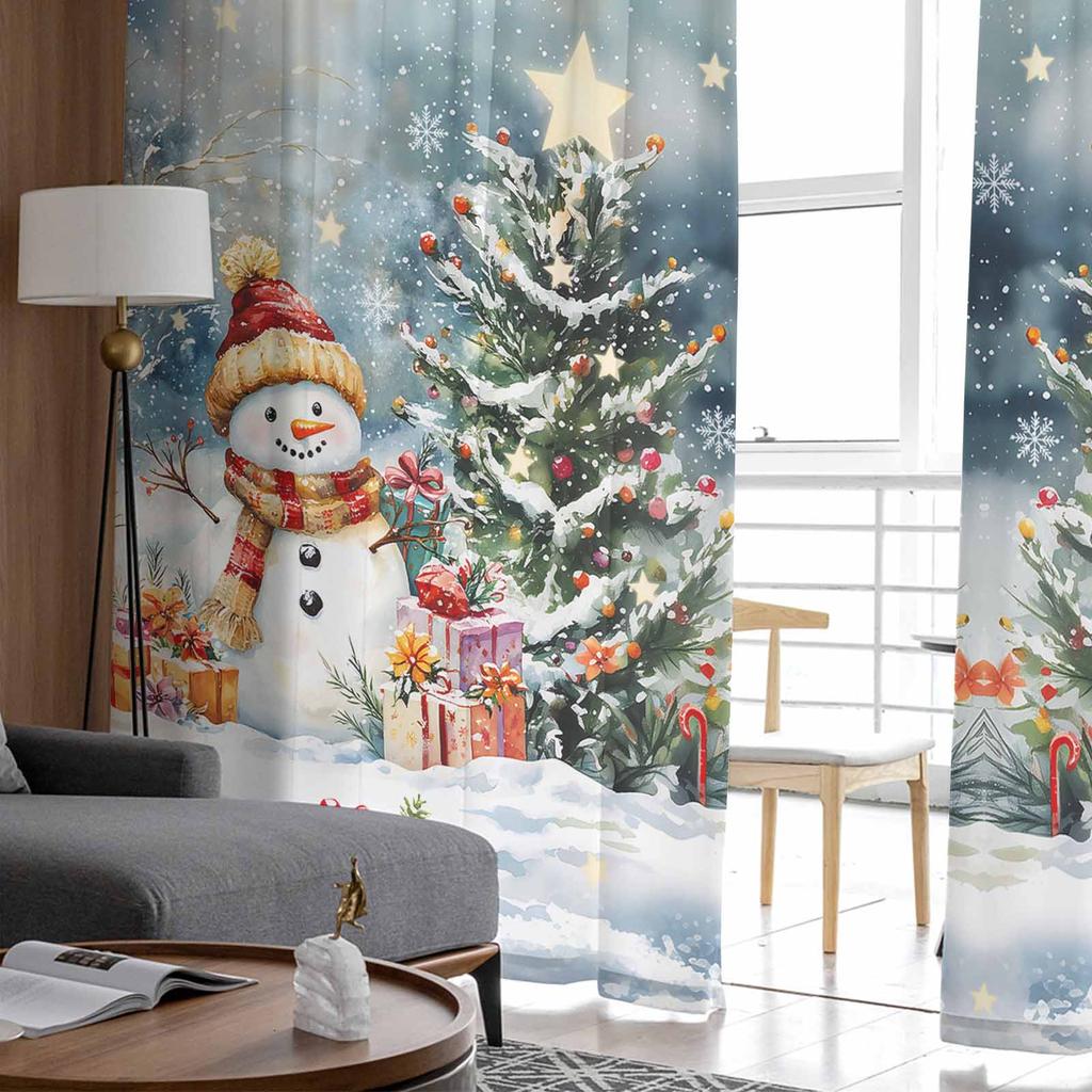 Christmas And Winter Snowman Curtains For Living Room Bedroom Home Decoration Window Voile Tulle Curtain Drapes