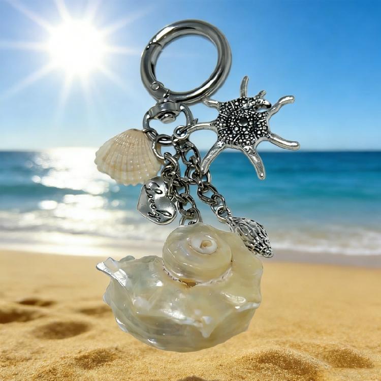 Portachiavi Stile Costiero con Conchiglia Stella Marina Pesce in Blu Vivace Tema Oceanico per Regali e Decorazione