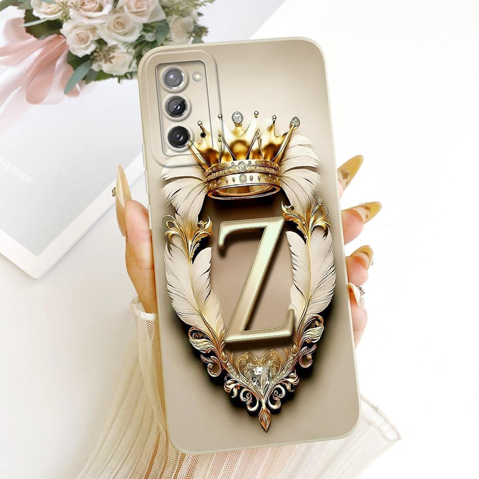 For Samsung Galaxy Note20 5G SM-N981B Case For Samsung Note20 5G Cover Luxury A-Z Letters Cool Crown 2D Painted Silicone Casing