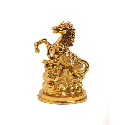 Feng Shui Gold Horse with Uplifted Legs Standing with Wealth Pot || Money & Power || Statue || Showpiece || Vastu || Decorative || Figurine
