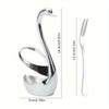 6pcs Set Stainless Steel Fruit Fork  Dessert Fork, Cake Two Tooth Fork, Creative Swan Base Tableware Storage Rack