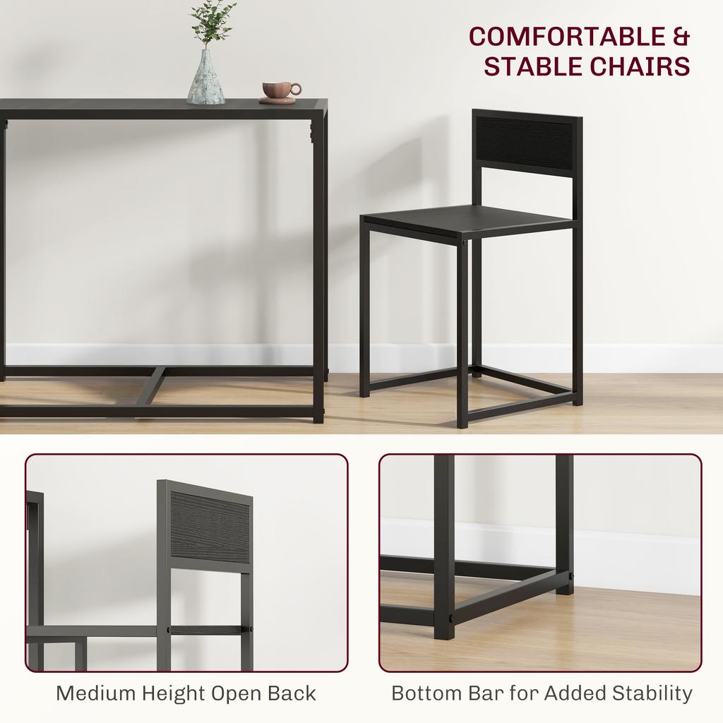 Dining Table And Chairs Set 2 Dining Room Sets Rectangular Space Saving Table And 2 Chairs For Compact Kitchens Steel Frame Black
