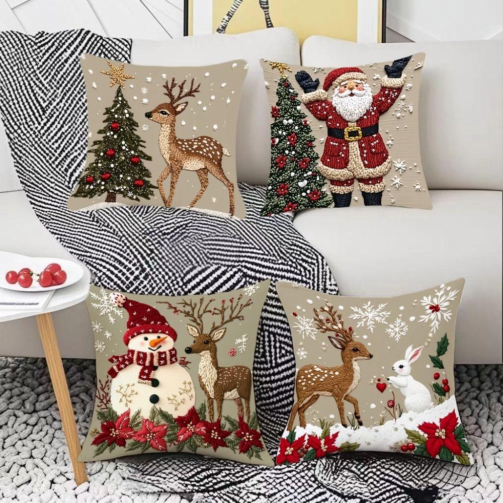 Short Plush Christmas Pillow Cover 45x45cm Sofa Cushion Cover  Xmas Home Decoration