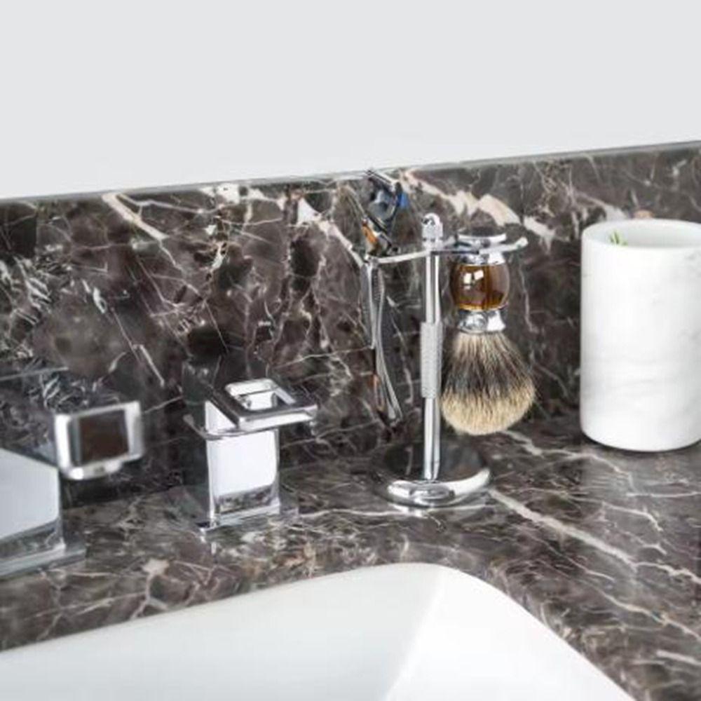 Chrome Finish Razor and Brush Stand Weighted Bottom Manual Razor Rack Shaving Brush Stand  Gift