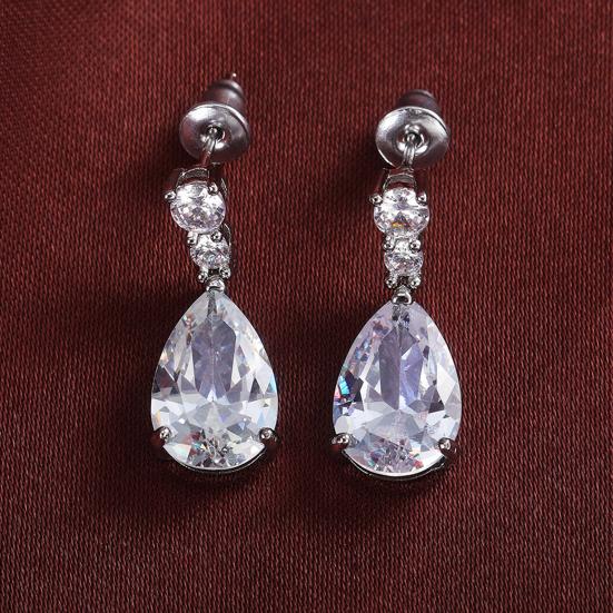 1 Pair Women Drop Earring Water Drop Shape Cubic Zirconia Dangling Earrings