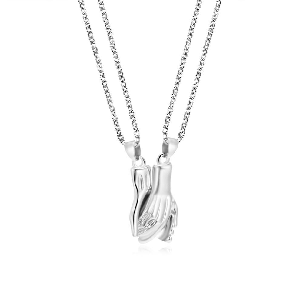 Magnetic Couples Pendant Necklace for Women Trendy Adjustable Geometric Palm Pendant Hand in Hand Jewelry Accessories Gift