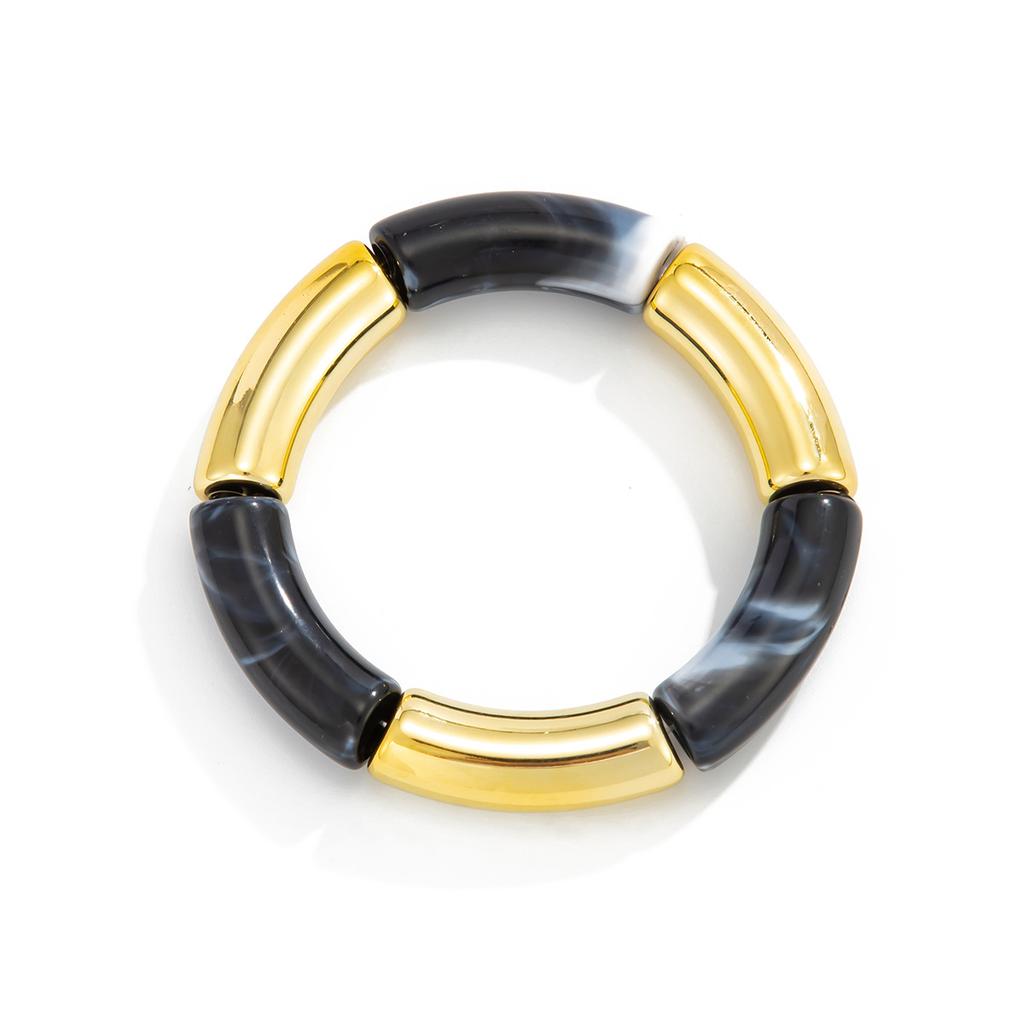 Retro Smudged Resin Bamboo Elastic Bracelet, Fashionable Metal Elbow Leopard Print Bracelet Bracelet.